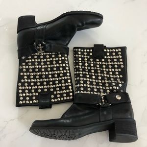 Stuart Weitzman black leather studded boots